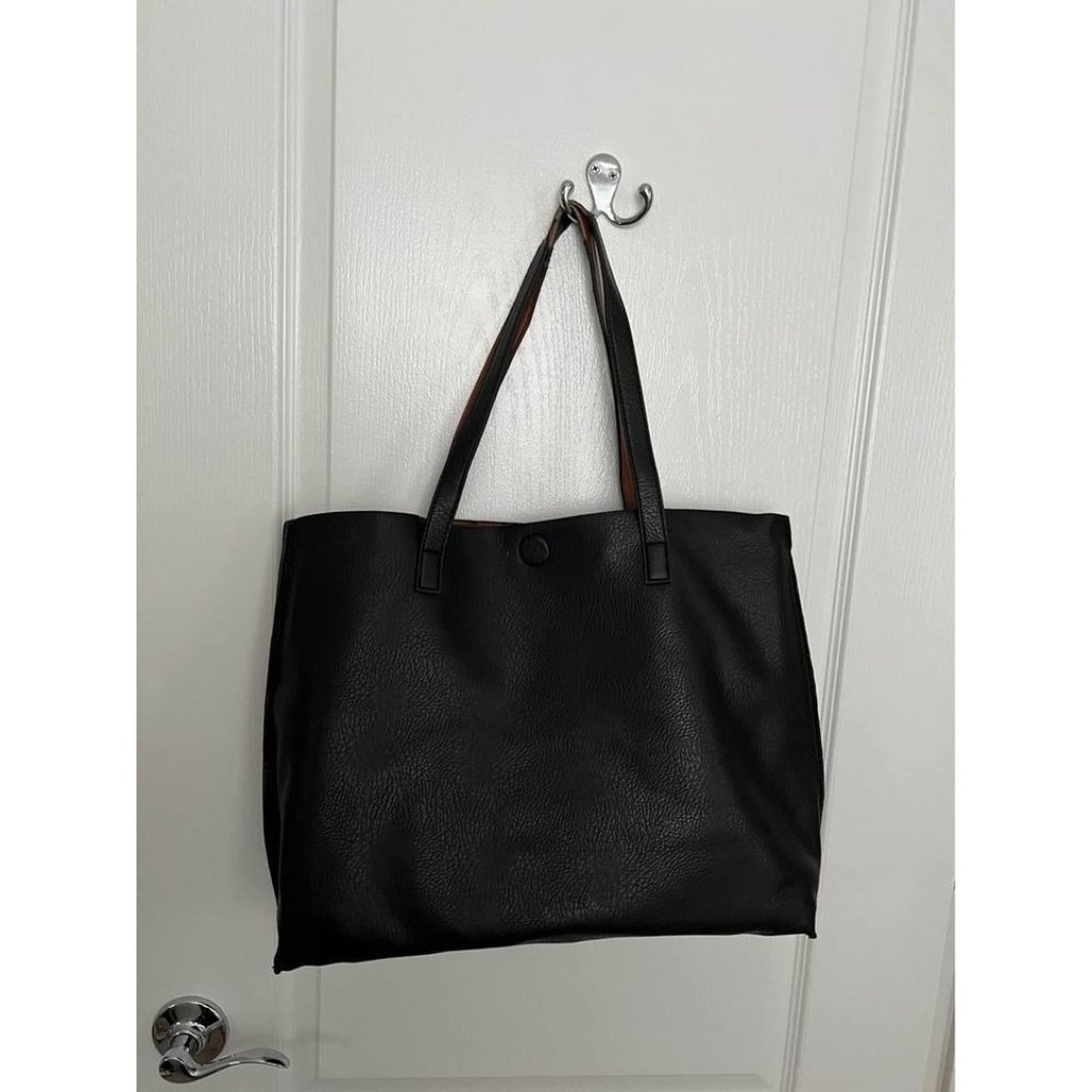 Reversible Vegan Leather Tote with Built-In Coin Purse